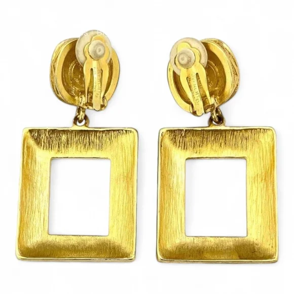 GIVENCHY Modernist Square Open Gold Frame Earrings & Blue Cabochon Stones - Picture 3 of 6